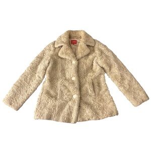Vintage Cream Fur Trench Peacoat Button-up Women’s Size Large Collared Teddy